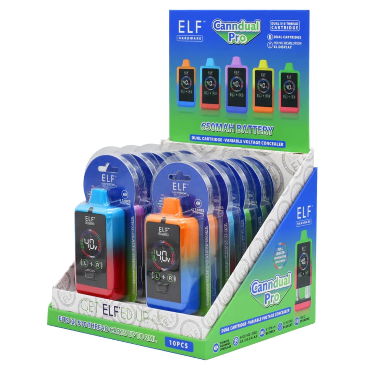 ELF CannDual Pro 650MAH Battery – 10PK Assorted Colors